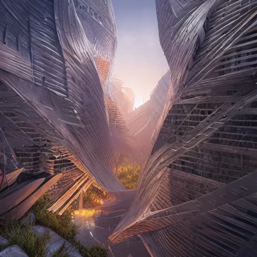 Image similar to ridge night city geometric detailed digital art fantasy cryengine render by victo nagi, frank gehry, andreas franke, rhads, alex grey