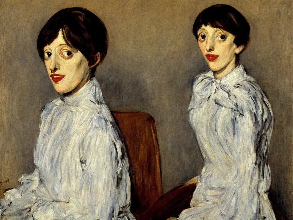 Prompt: portrait of a young shelley duvall by manet, oil on canvas