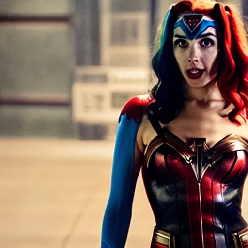 Image similar to A still of Gal Gadot as Harley Quinn