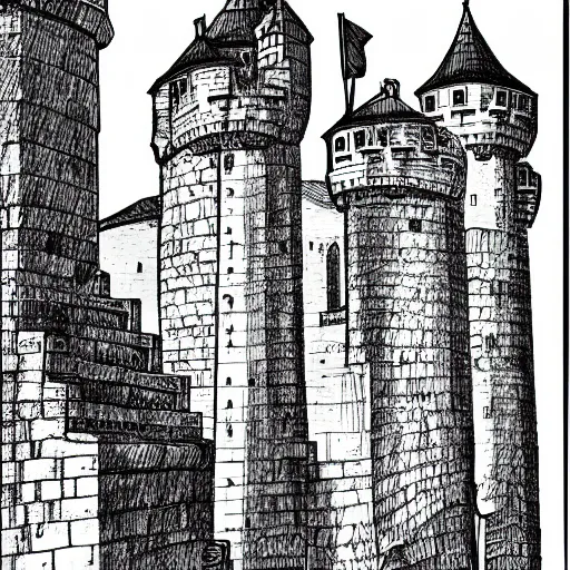 Image similar to A medieval castle, Line, sketch, detailed