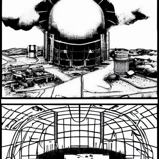 Image similar to nuclear reactor in fallout Kim Jung Gi black and white