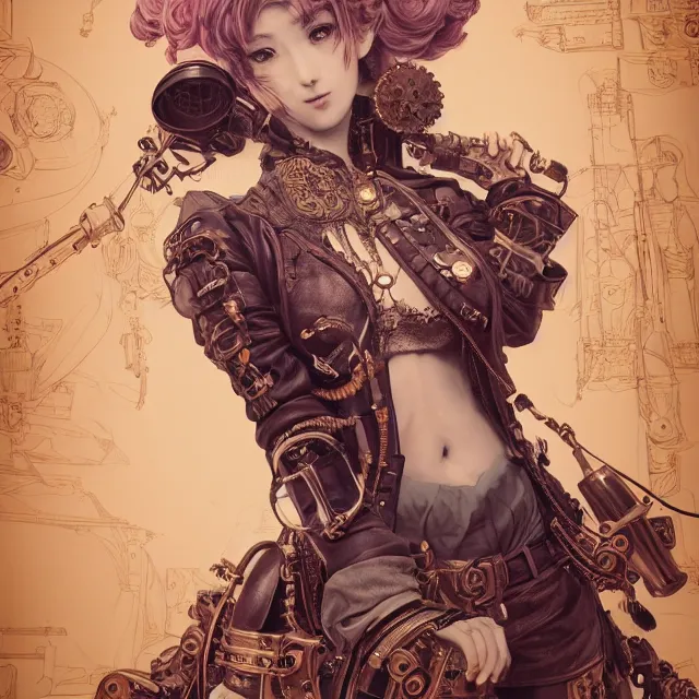 Image similar to the portrait of true neutral semi - colorful female steampunk mechanist as absurdly beautiful, gorgeous, elegant, young gravure idol, an ultrafine hyperdetailed illustration by kim jung gi, irakli nadar, intricate linework, bright colors, octopath traveler, final fantasy, unreal engine 5 highly rendered, global illumination, radiant light, detailed and intricate environment