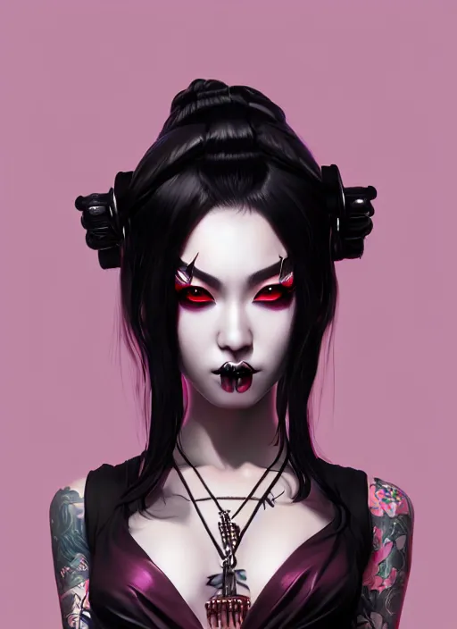 Prompt: soft lustrous ebony geisha seductive raver yakuza gothic gutter punk, highly detailed, digital painting, octane render, artstation, concept art, smooth, sharp focus, illustration, art by artgerm, loish, wlop