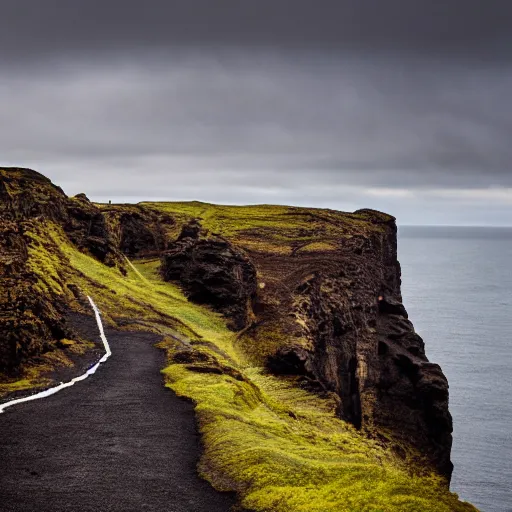 Prompt: Petra on the wall of a cliff face on the north coast of Iceland