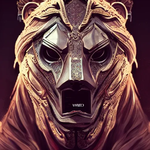 Image similar to Very very very very highly detailed epic zoom out photo of full face with lion rockstar venetian mask, intricate, dystopian, sci-fi, extremely detailed, digital painting, artstation, concept art, smooth, sharp focus, illustration, intimidating lighting, incredible art by Artgerm and Vincent di Fate