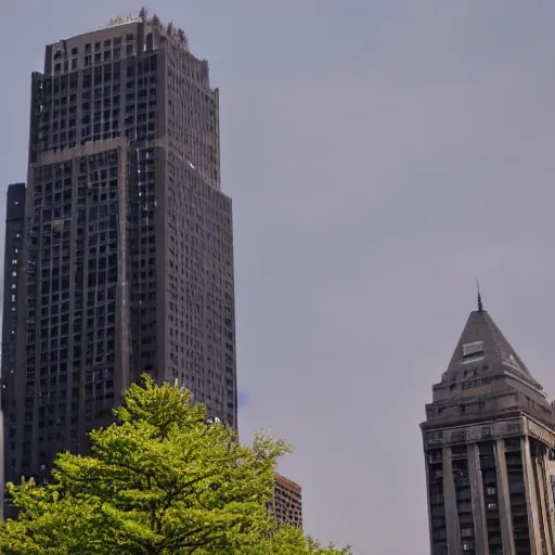 Prompt: godzilla attacking the corning tower albany, old movie