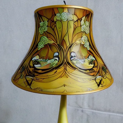 Prompt: beautiful victorian art nouveau duck lampshade,