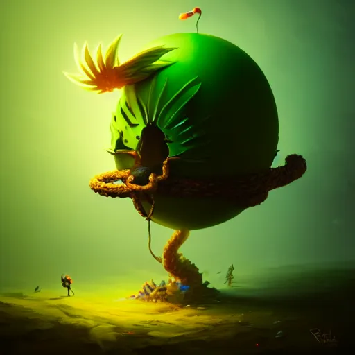 Image similar to little poisonous green phoenix climbs out of a broken big egg, peter mohrbacher style, ray tracing, cinematic, digital art, realistic, octane render