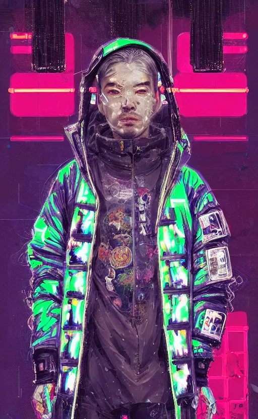 Prompt: detailed Method Man portrait Neon Operator, cyberpunk futuristic neon, reflective puffy coat, decorated with traditional Japanese ornaments by Ismail inceoglu dragan bibin hans thoma !dream detailed portrait Neon Operator Girl, cyberpunk futuristic neon, reflective puffy coat, decorated with traditional Japanese ornaments by Ismail inceoglu dragan bibin hans thoma greg rutkowski Alexandros Pyromallis Nekro Rene Maritte Illustrated, Perfect face, fine details, realistic shaded, fine-face, pretty face