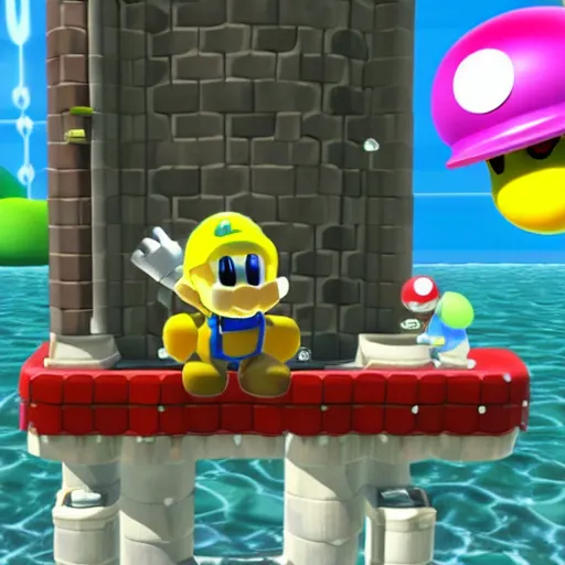 Prompt: Anthony Hopkins inside the world of super Mario sunshine capturing a star