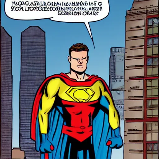 Image similar to superhero captain chuckles stood on the top of a building overlooking new york, marvel style