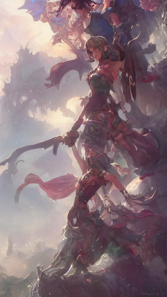 Prompt: Miss dreamscape fanart in world Hero epic legend fantasy , by Stanley Artgerm Lau, WLOP, Rossdraws, James Jean, Andrei Riabovitchev, Marc Simonetti, Yoshitaka Amano, ArtStation, CGSociety,