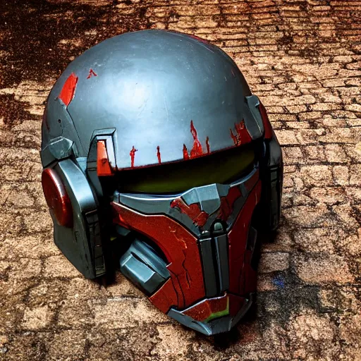 Image similar to doom slayer's helmet from doom eternal, photography