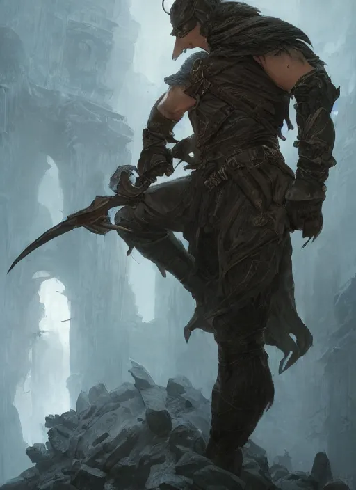 Image similar to fantasy male rogue, dim light, front game card, marvel comics, dark, intricate, highly detailed, smooth, artstation, digital illustration by ruan jia and mandy jurgens and artgerm and wayne barlowe and greg rutkowski and zdislav beksinski