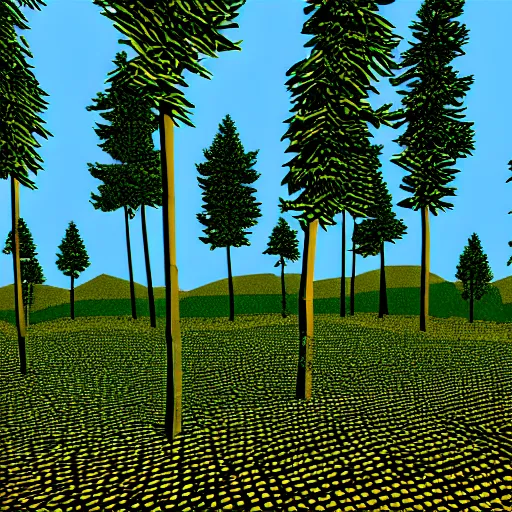 Image similar to american woodlands, american landscape, ms dos, old school, retro, 3 d, low poly, low res