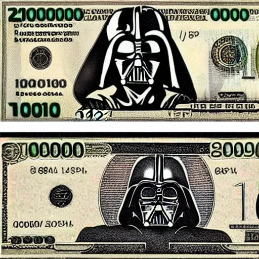 Prompt: Darth counting stacks of Money