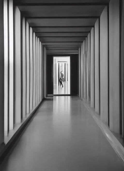 Image similar to a photograph of a hallway designed by louis kahn, 3 5 mm, film camera, dezeen, architecture, center framing