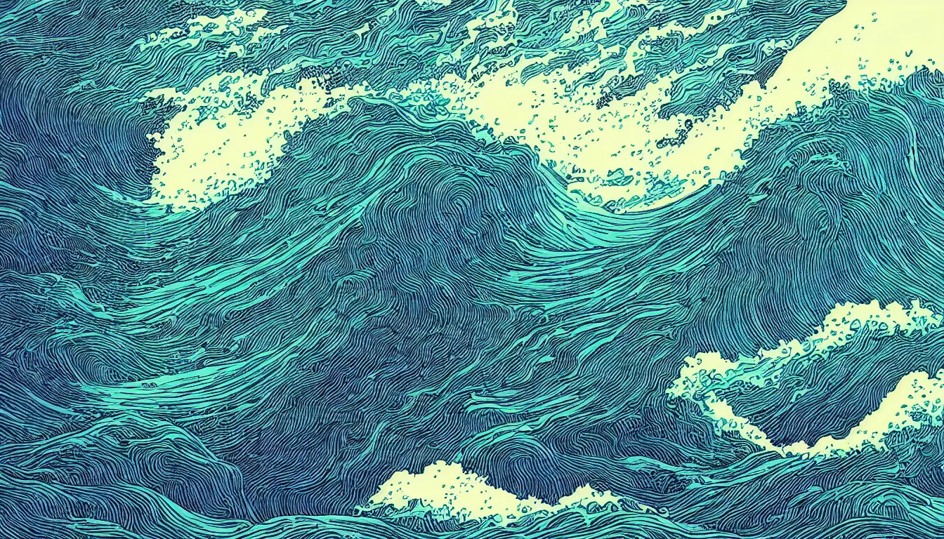 Image similar to ocean wave, land in sight by Kilian Eng, minimalist, detailed