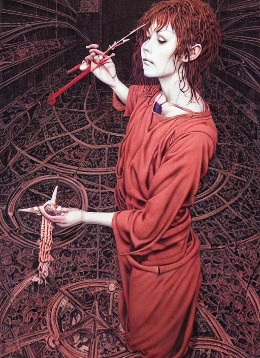 Image similar to realistic detailed image of a nurse performing an occult ritual in an old soviet public bathroom by Ayami Kojima, and Mark Brooks, Neo-Gothic, gothic, rich deep colors. Beksinski painting. art by Takato Yamamoto. masterpiece. ultra details, high quality, high resolution .