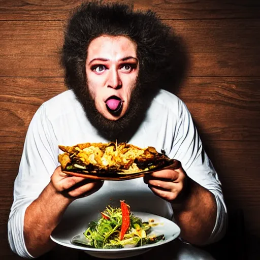 Image similar to big sir monster eating food, photograph