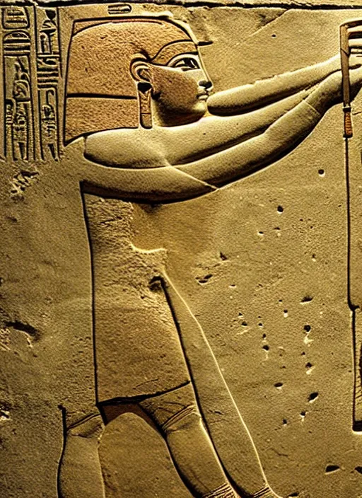 Image similar to ancient egyptian relief of a man shooting a bolt action rifle