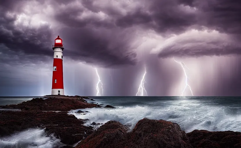 Image similar to a dramatic lighthouse photo with a thunderstorm by ryan dyar, highly detailed, 8 k