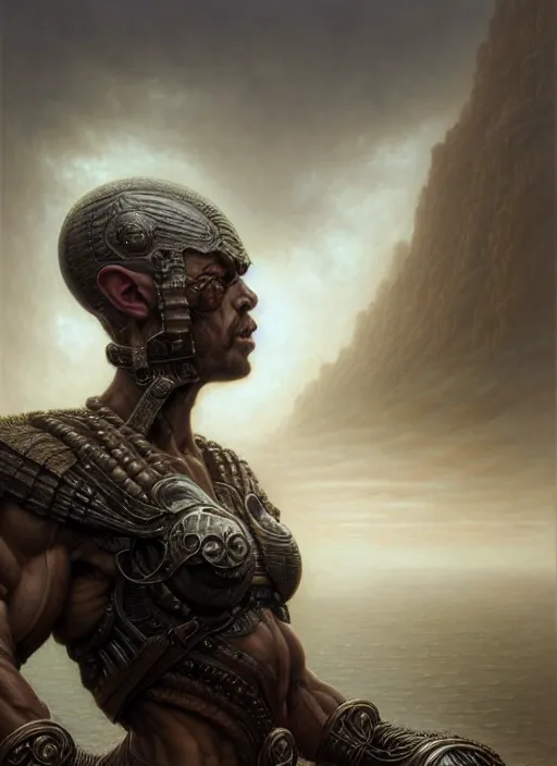 Prompt: portrait shot of muscular warrior in a scenic dystopian environment, intricate, elegant, highly detailed, centered, digital painting, artstation, concept art, smooth, sharp focus, illustration, artgerm, tomasz alen kopera, peter mohrbacher, donato giancola, joseph christian leyendecker, wlop, boris vallejo