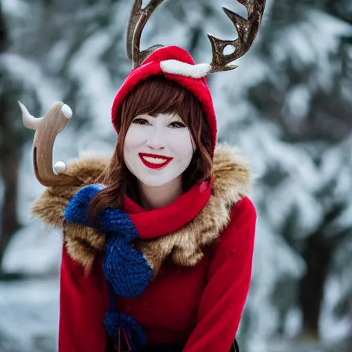 Prompt: person cosplaying as reindeer 85mm photography