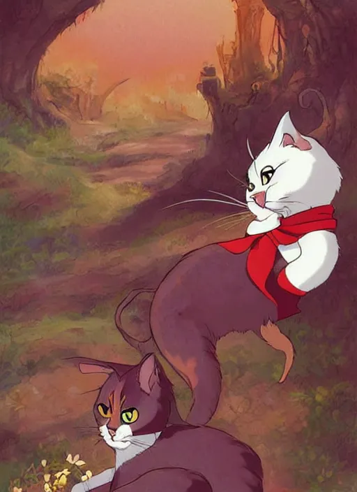 Image similar to official digital painting artwork of a cat character by don bluth, ross tran and studio ghibli.