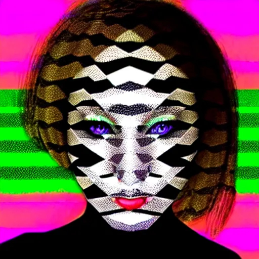 Image similar to a beautiful female face made of illusory motion dazzle camouflage perlin noise optical illusion