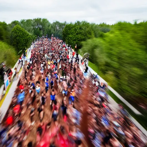 Image similar to t - rex eye - view of people running frantically