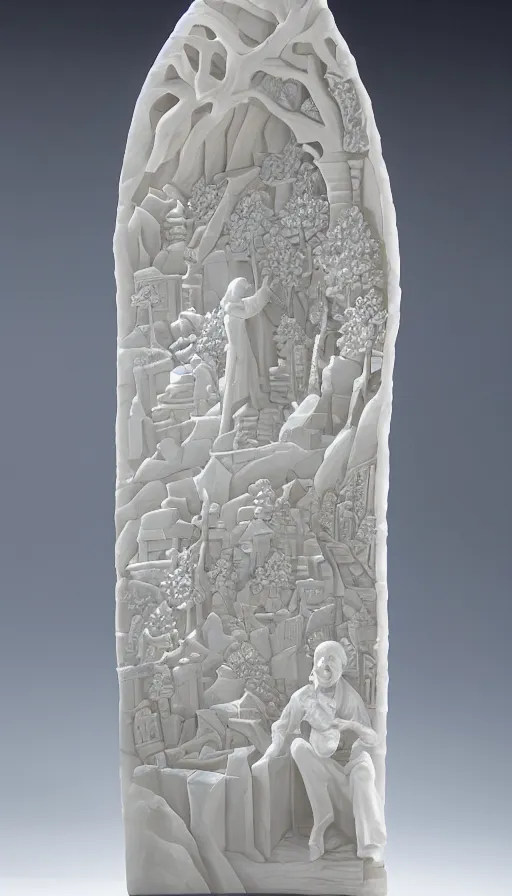 Prompt: the utopia portal highly detailed carving on southern ice porcelain, partially crystallized, woodfired, art gallery