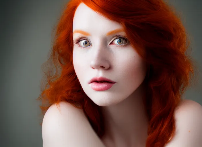 Image similar to 5 5 mm portrait photo of a redhead woman's face with ( intricate cat eyes )!!. highly detailed 8 k. intricate. lifelike. soft light. nikon d 8 5 0. cinematic post - processing