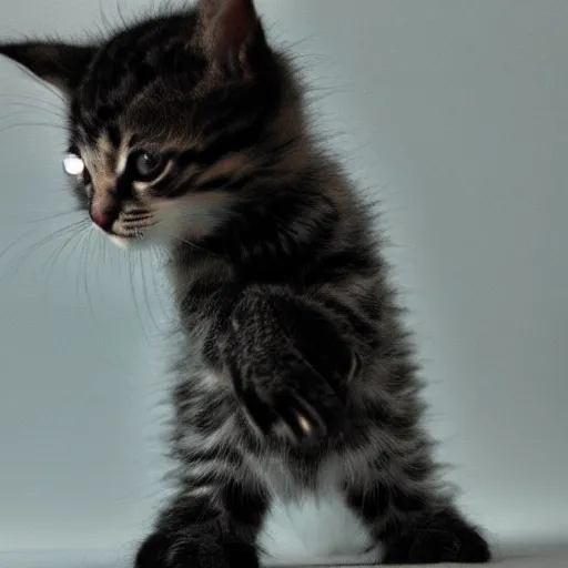 Image similar to kitten with cyborg body fighting