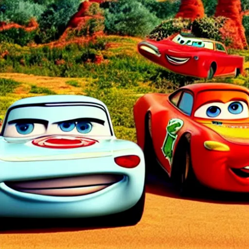 Image similar to car jesus christ chrysler as a car from cars 2, jesus, as a car from the movie cars 3, cinestill,