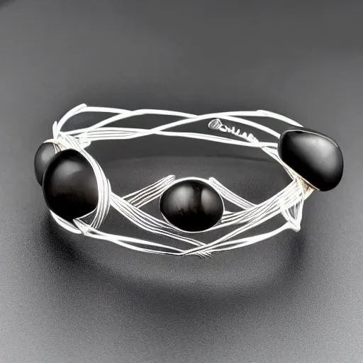 Image similar to (byghee) Bangle designed by the Rock Tribe, White Gold Wire, Mineral Ore, Shungite Elite Quality, Jewelry Photography