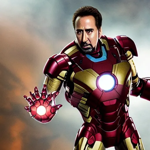 Image similar to nicholas cage as iron man