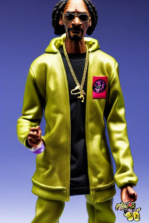 Image similar to still high quality figurine of snoop dogg with attachable weed, tsurime eyes, tareme eyes, personification, dynamic pose, detailed product photo, featured on amiami, tone mapped, beautiful composition, 8 5 mm, f. 1 4