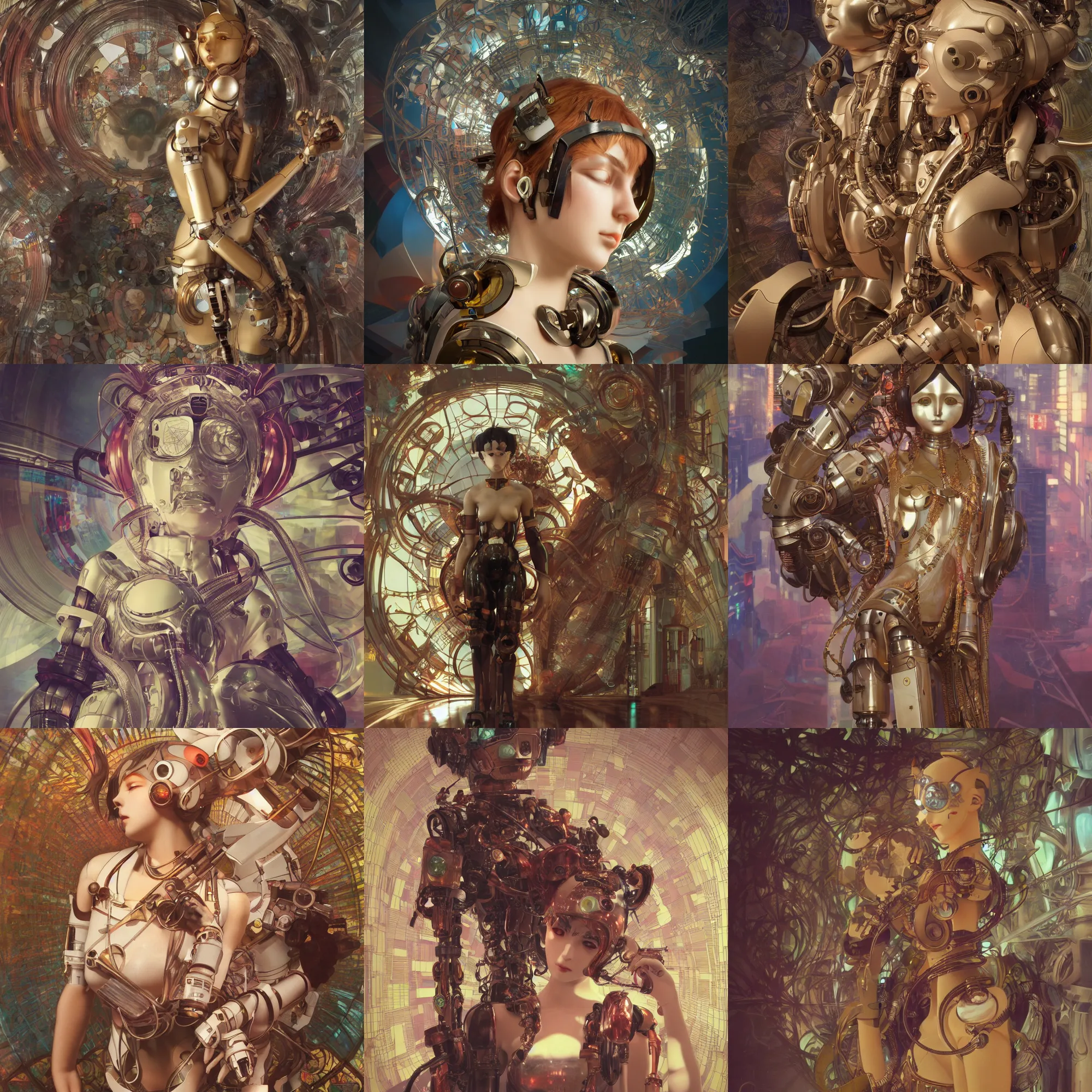 Prompt: 3 d octane render ultra photorealistic 8 k hyper detailed, a very cute statue robot anthropology cat ears cyberpunk cgsociety in a contemporary art gallery in neo tokyo artwork by alphonse mucha