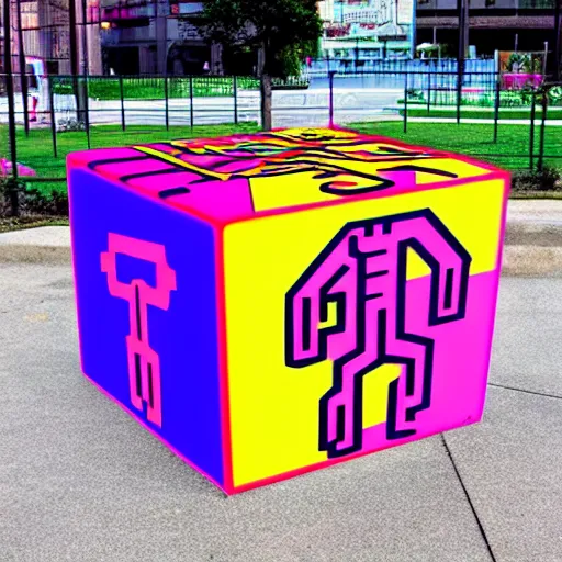 Image similar to synthwave photorealistic russian port curve covey cube neutron patio, by keith haring and jeff koons and georgia o'keefee, lowbrow, cyberpunk, an american propaganda