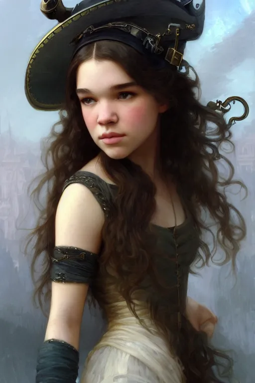 Image similar to hailee steinfeld as a steampunk woman with pale ski, intricate, elegant, digital painting, concept art, smooth, sharp focus, illustration, by ruan jia and mandy jurgens and william - adolphe bouguereau, artgerm