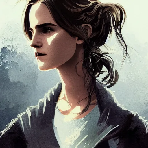 Image similar to fashion model emma watson wearing hoodie digital art by Hokusai by greg rutkowski by wlop high detail comic sharp vector lineart dramtic lighting artstation by trevor henderson by rossd raws cinematic dramatic