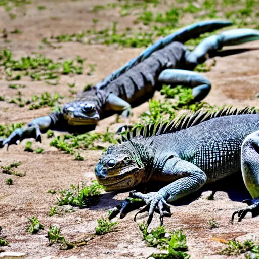 Prompt: iguanas playing fanciful musical instruments