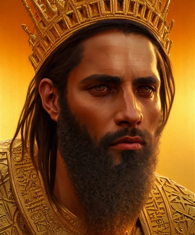 Image similar to portrait of biblical king of babylon nebuchadnezzar ii, intricate, headshot, highly detailed, digital painting, artstation, concept art, sharp focus, cinematic lighting, illustration, art by artgerm and greg rutkowski, alphonse mucha, cgsociety