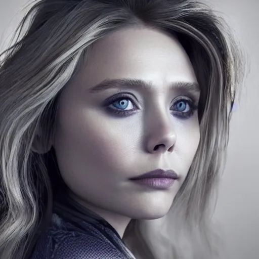 Image similar to elizabeth olsen on a studio for photoshoot, highly detailed, photorealistic portrait, bright studio setting, studio lighting, crisp quality and light reflections, unreal engine 5 quality render