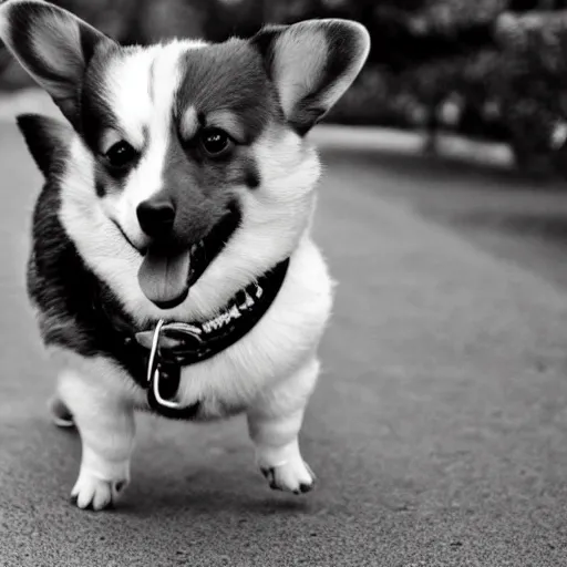 Image similar to Gigachad Corgi, black and white