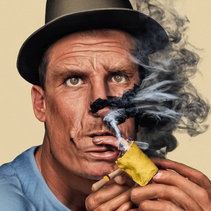 Image similar to portrait of speedy gonzales smoking and staring at you angrily, studio photo, spot lighting, strong facial expression, very detailed