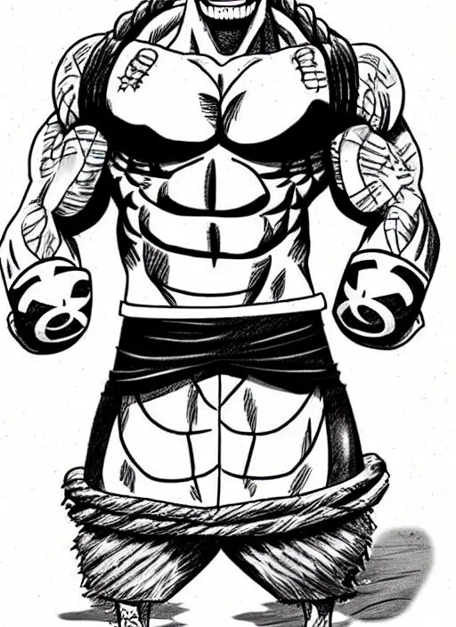 Image similar to dwayne johnson as character in one piece manga, sketch by eiichiro oda