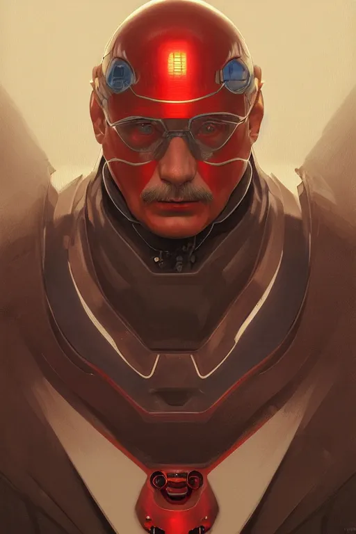 Image similar to vladimir putin as a robotnik, realistic portrait, symmetrical, highly detailed, digital painting, artstation, concept art, smooth, sharp focus, illustration, cinematic lighting, art by artgerm and greg rutkowski and alphonse mucha