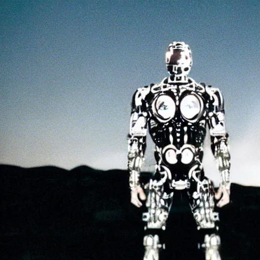 Image similar to movie still of cyborg made of the sun, cinematic composition, cinematic light, criterion collection, by david lynch